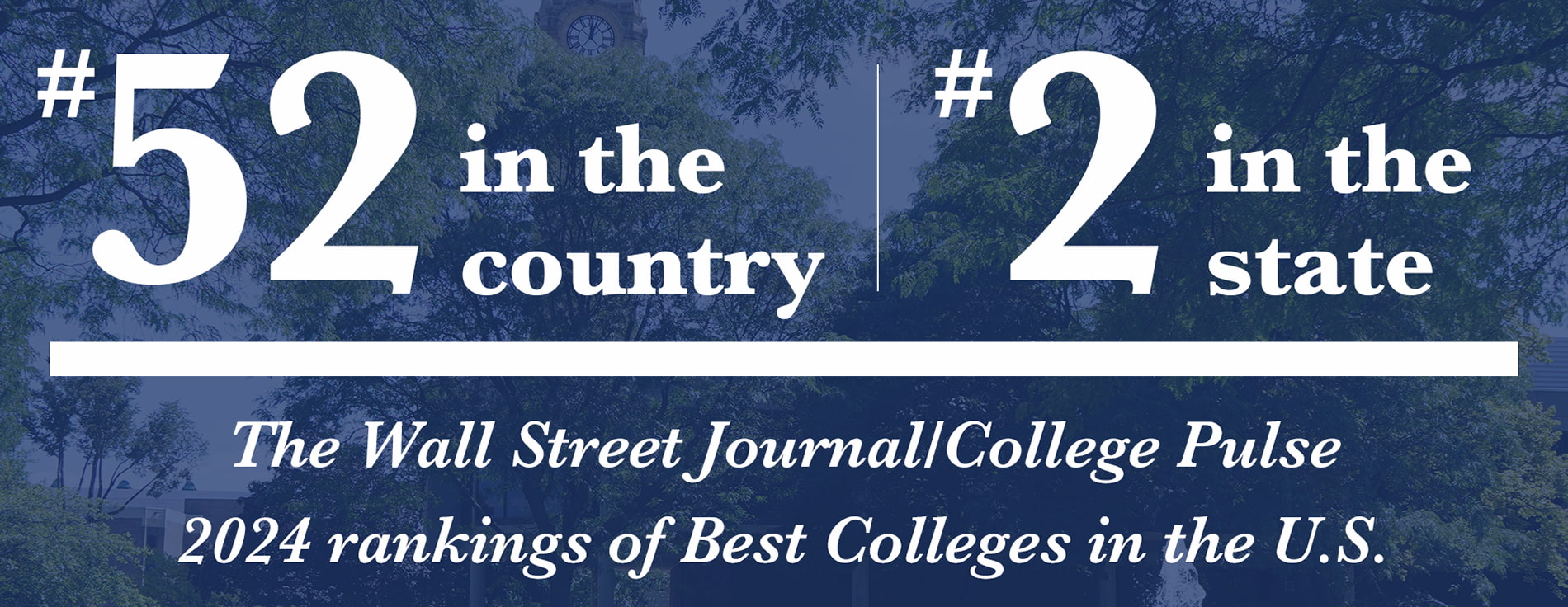 #52 in the country based on student outcomes. Wall Street Journal/College Pulse 2024 Best Colleges in the U.S.