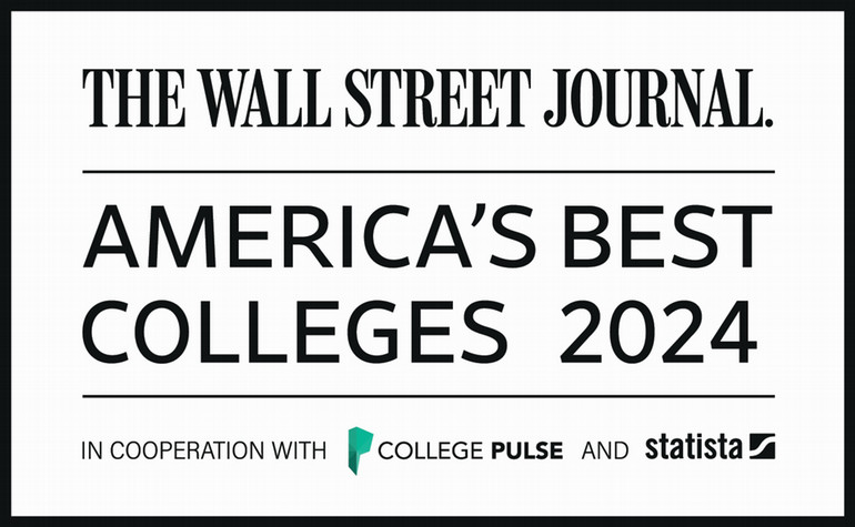 A logo for The Wall Street Journal, America's Best Colleges 2024, in cooperation with College Pulse and Statista