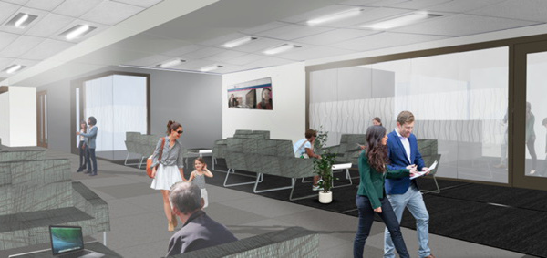 Rendering of an attractive student lounge planned for Ford Life Sciences Building